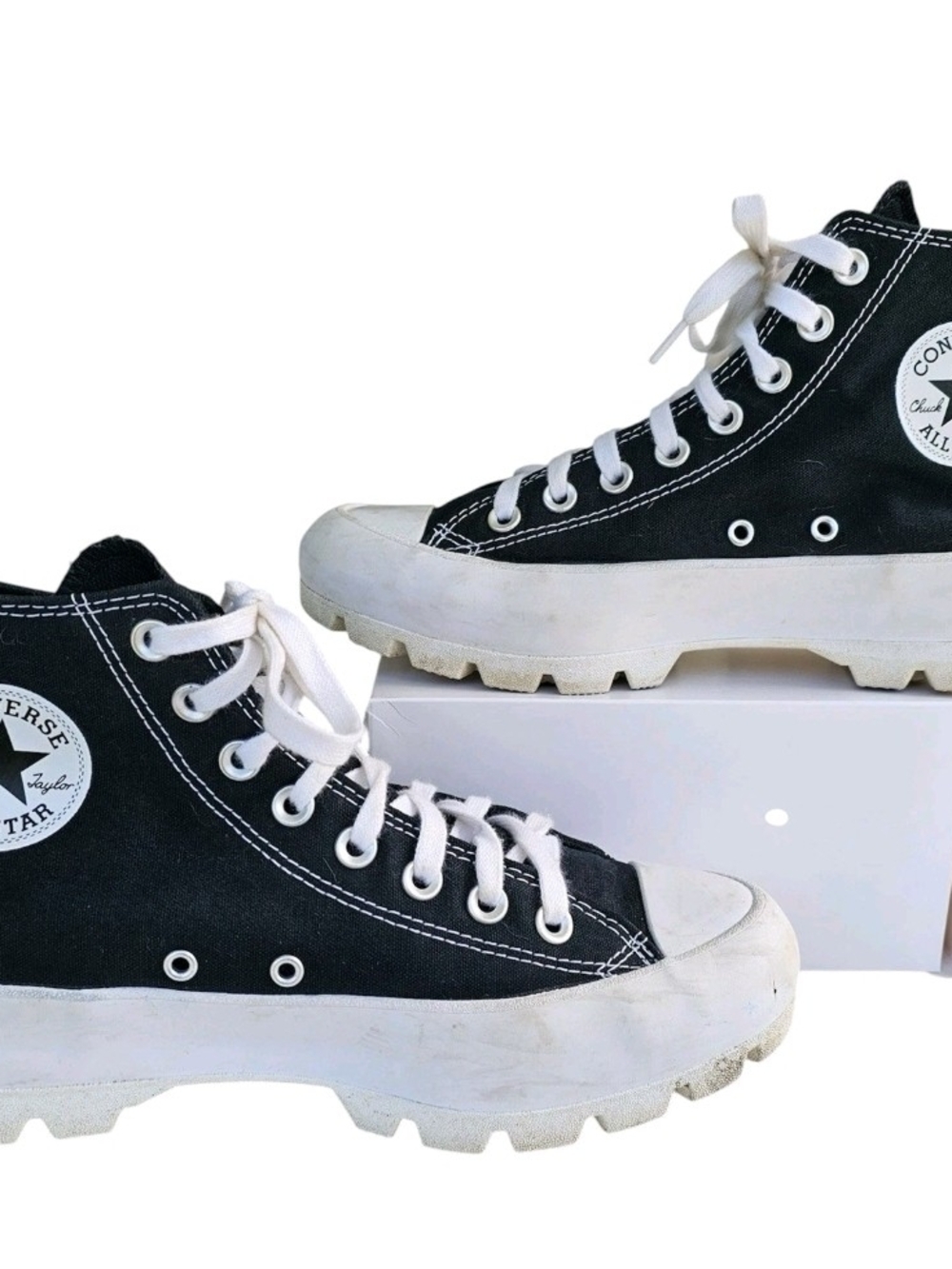 Converse All Star Womens 9 Lugged Platform High Top Shoes Black White